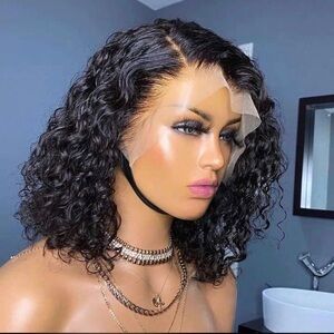 Transparent lace 13*4 Full Frontal Curly Bob wig 180% 12” inches